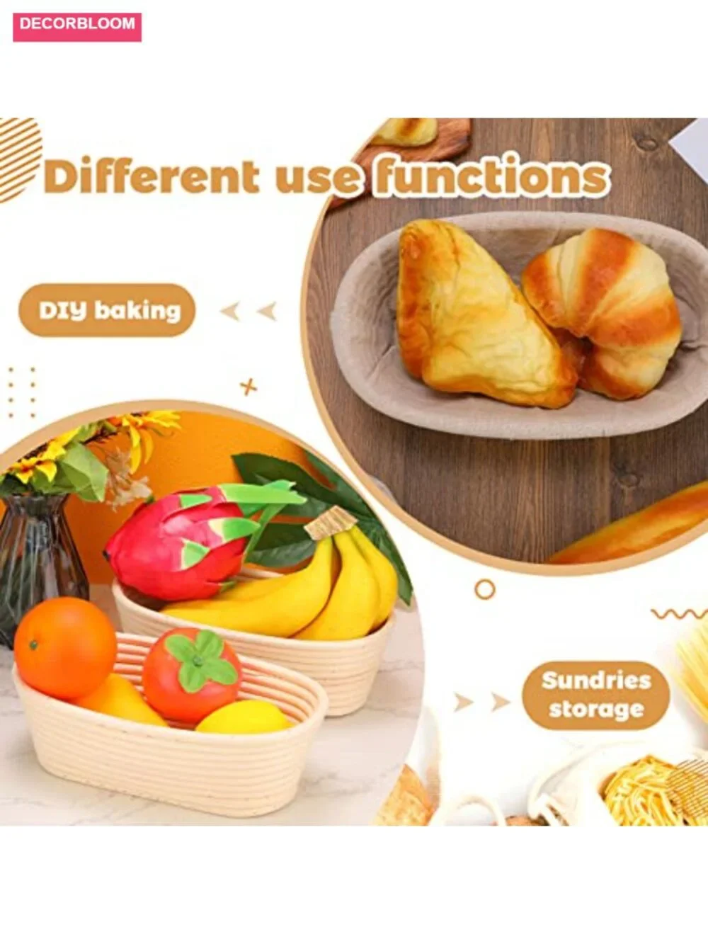4 Pack Oval Banneton Proofing Basket Rattan Bread Dough Bowl with Linen Liner